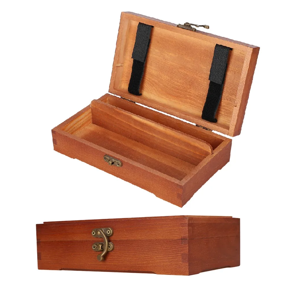 1PCS Solid Wood Material Wooden Storage Box Hinged Lid Design Lockable Closure Pencil Storage Case Jewelry Organizer Box