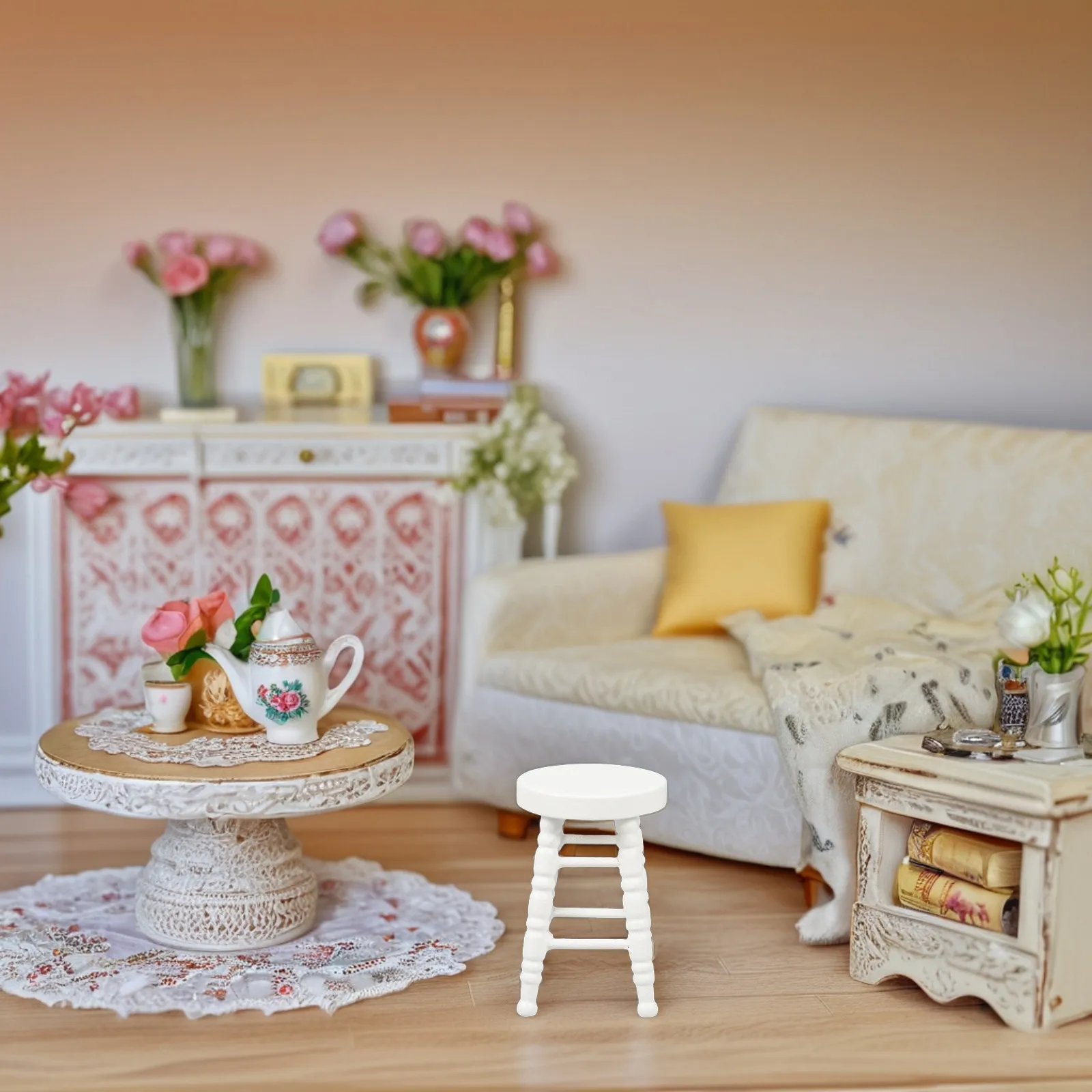 Exquisite Mini Wooden Stool Dollhouse Furniture Handcrafted Detail Realistic Small Chair for Dollhouse Interior Decor Miniature