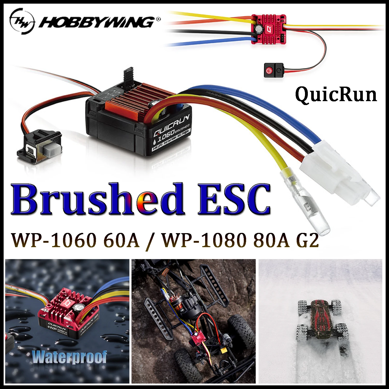 

HOBBYWING QuicRun WP-1060 60A WP-1080 80A G2 2-3S Brushed Electronic Speed Controller ESC Waterproof For 1:10 RC Crawler Cars