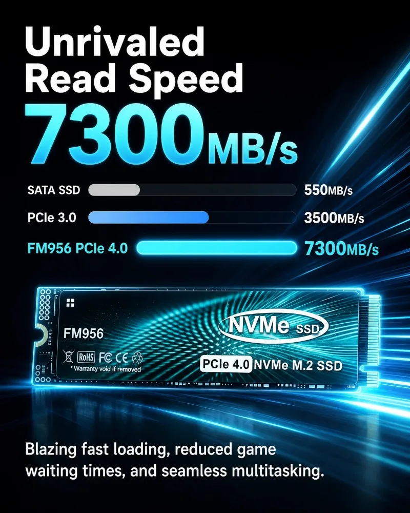 New FM956 SSD M.2 NVMe Internal Solid State Drive High Speed 7300MB/s PCIe 4.0 Gaming Drive Works for PS 5 Laptop PC Hard Disk