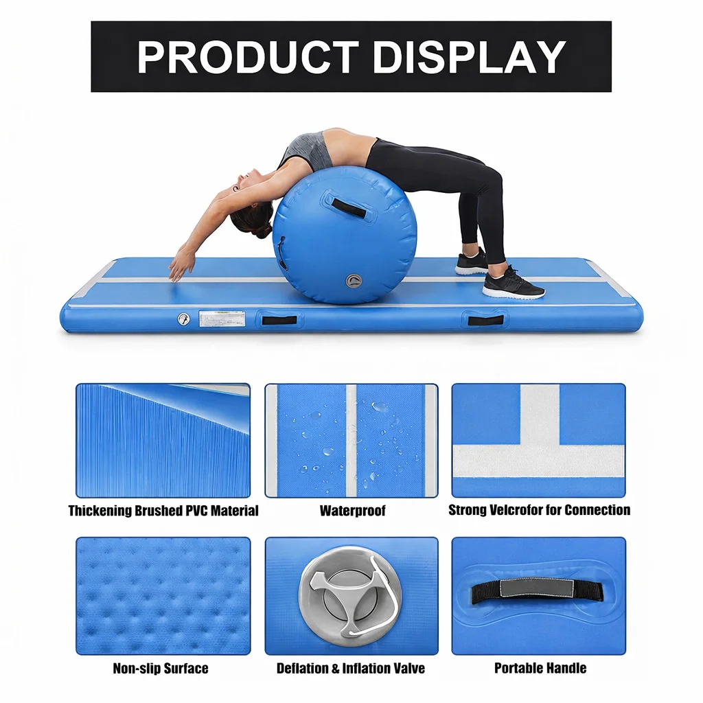 3m‑5m Inflatable Air Track Set 100x60cm Air Roller Drop‑Stitch PVC CE EN ISO Custom Color Waterproof Portable OEM For Gym