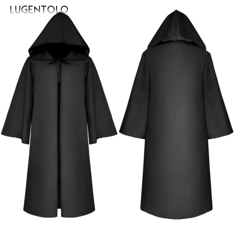 Women Vintage Capes Halloween Cosplay Coats Men Loose Medieval Costume Party Hooded Cardigan Lace-up Ponchos Long Jackets