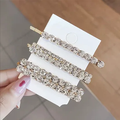 Shiny Rhinestone Metal Hair Clips For Women Fashion Simple Gold Silver Color Hairpins Girls Hairgrips Jewelry Hair Accessories