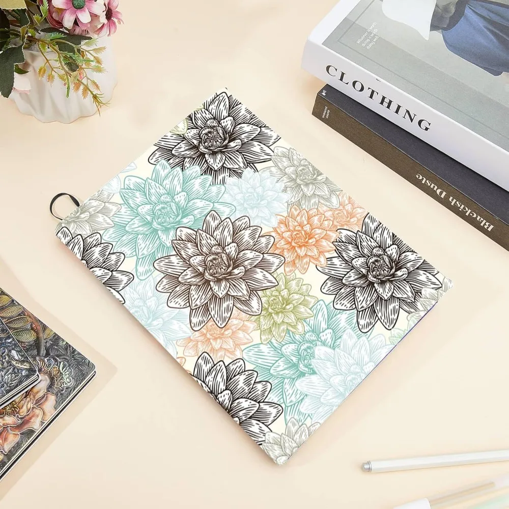 Flower Stretchable Book Cover Floral Lotus Washable Reusable Large Nylon Book Protector 9.4x15.7 Inch Elastic