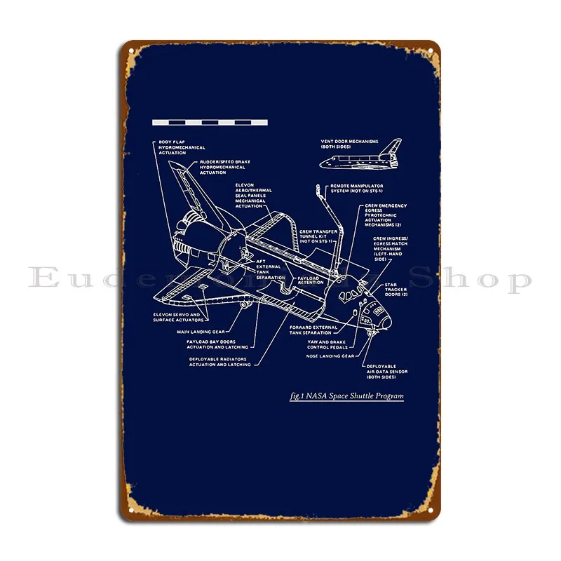 Space Shuttle Challenger Spacecraft Blueprint Metal Plaque Poster Designing Personalized Living Room Tin Sign Poster