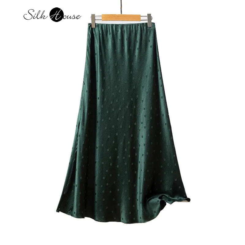 

2025 Women's Fashion Summer New 93% Natural Mulberry Silk Elastic Jacquard Square SangBo Satin High Waist Fishtail Skirt