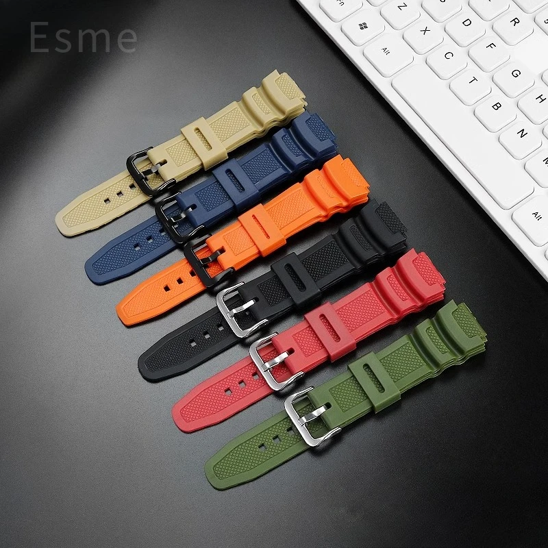 Leggero per Casio AE-1300 AEQ-110W Cinturino per orologio sportivo Interfaccia convessa 18mm Elastico ad alta elasticità Arancione Rosso Bianco