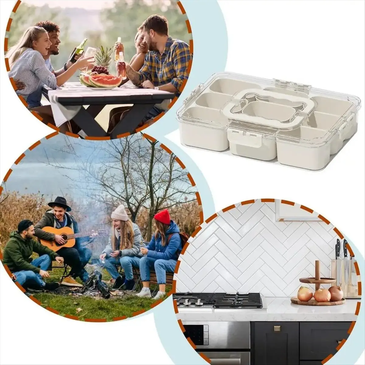 Present Grids Divided Serving Tray Storage Box Portable Sub-Format Seasoning Separator Box Fresh-Keeping Snack Fruits Food Box A