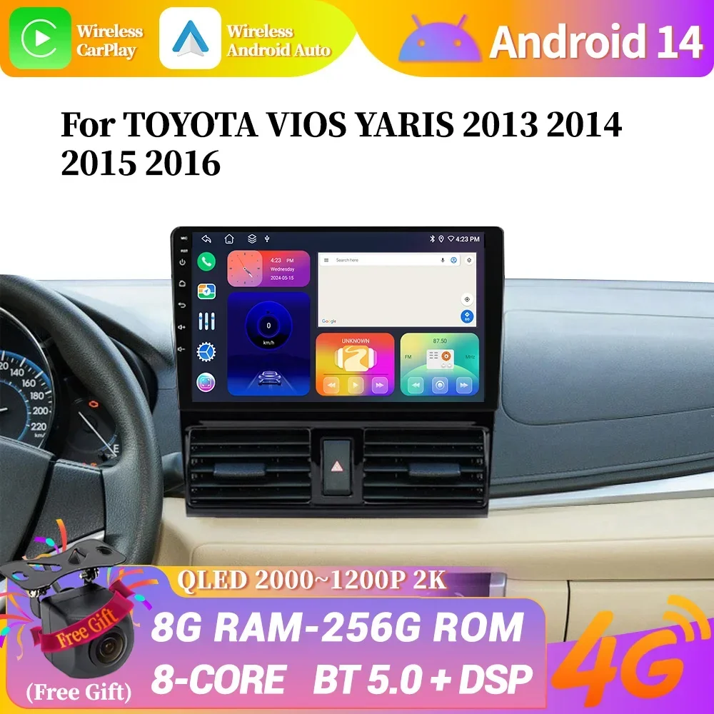 

Android 14 For TOYOTA VIOS YARIS 2013 2014 2015 2016 Car Radio Multimedia Video Player Navigation CarPlay 4G GPS Screen Stereo