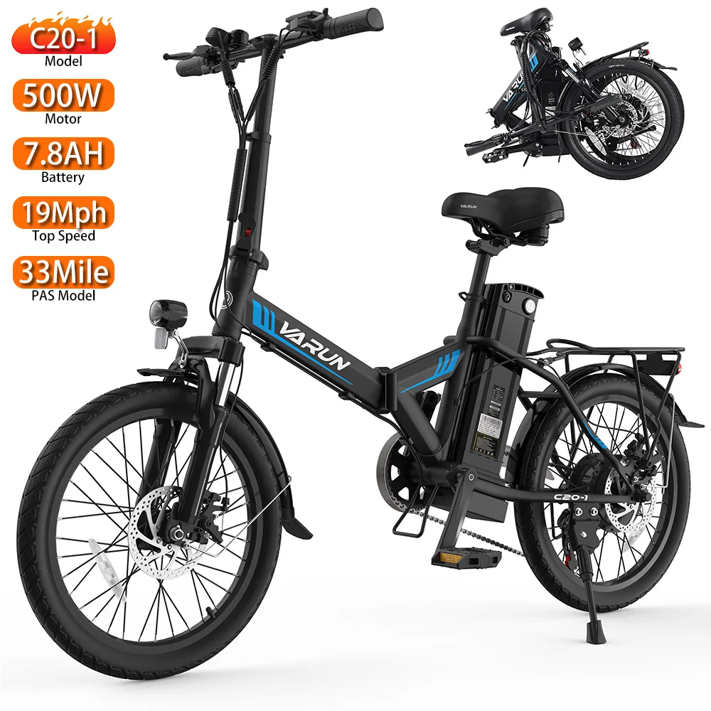 

Electric Bicycle Adult VARUN C20 20" 500W Motor Foldable Top Speed 20MPH City Ebike 7 Speed Max Range 33Mile Max Load 330Ib New