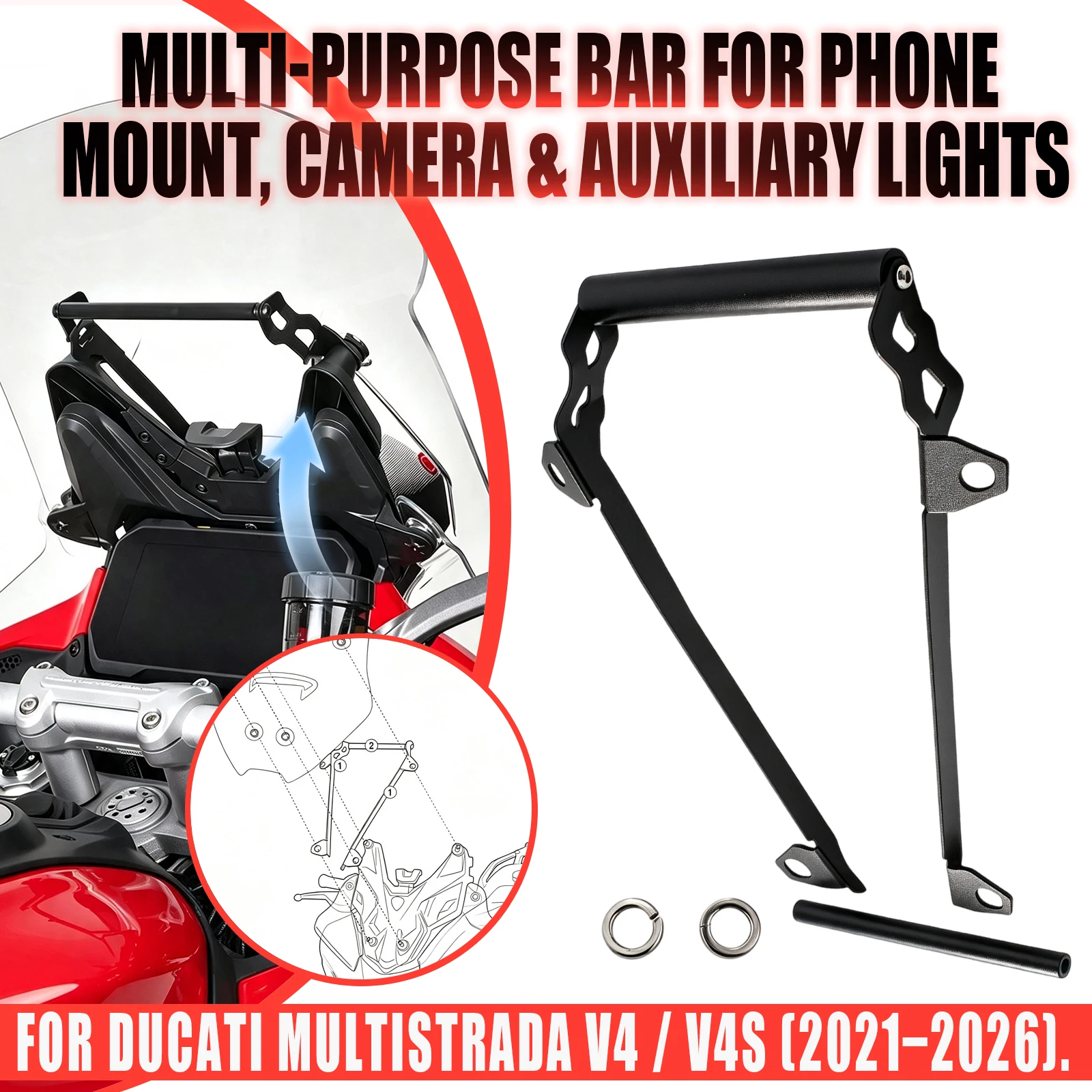 Motorcycle GPS Navigation Bracket Mobile Phone Holder For Ducati Multistrada V4 V4S 2021 2022 2023 2024 2025 2026