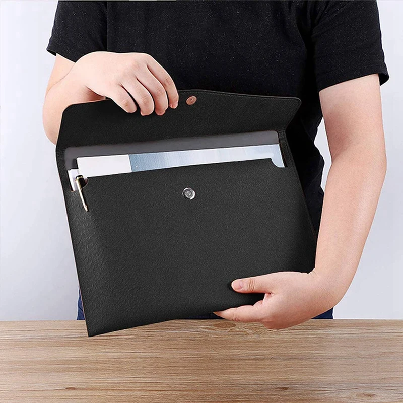 5X PU Leather A4 File Folder Document Holder Waterproof Portfolio Envelope Folder Case With Snap Closure(Black)