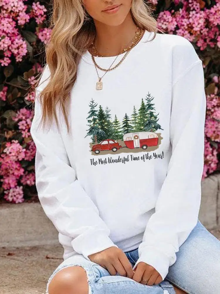 

Lovely Style Cute Cartoon Clothing Christmas O-neck Fashion New Year Fashion Graphic Sweatshirts Casual Women Print Pullovers