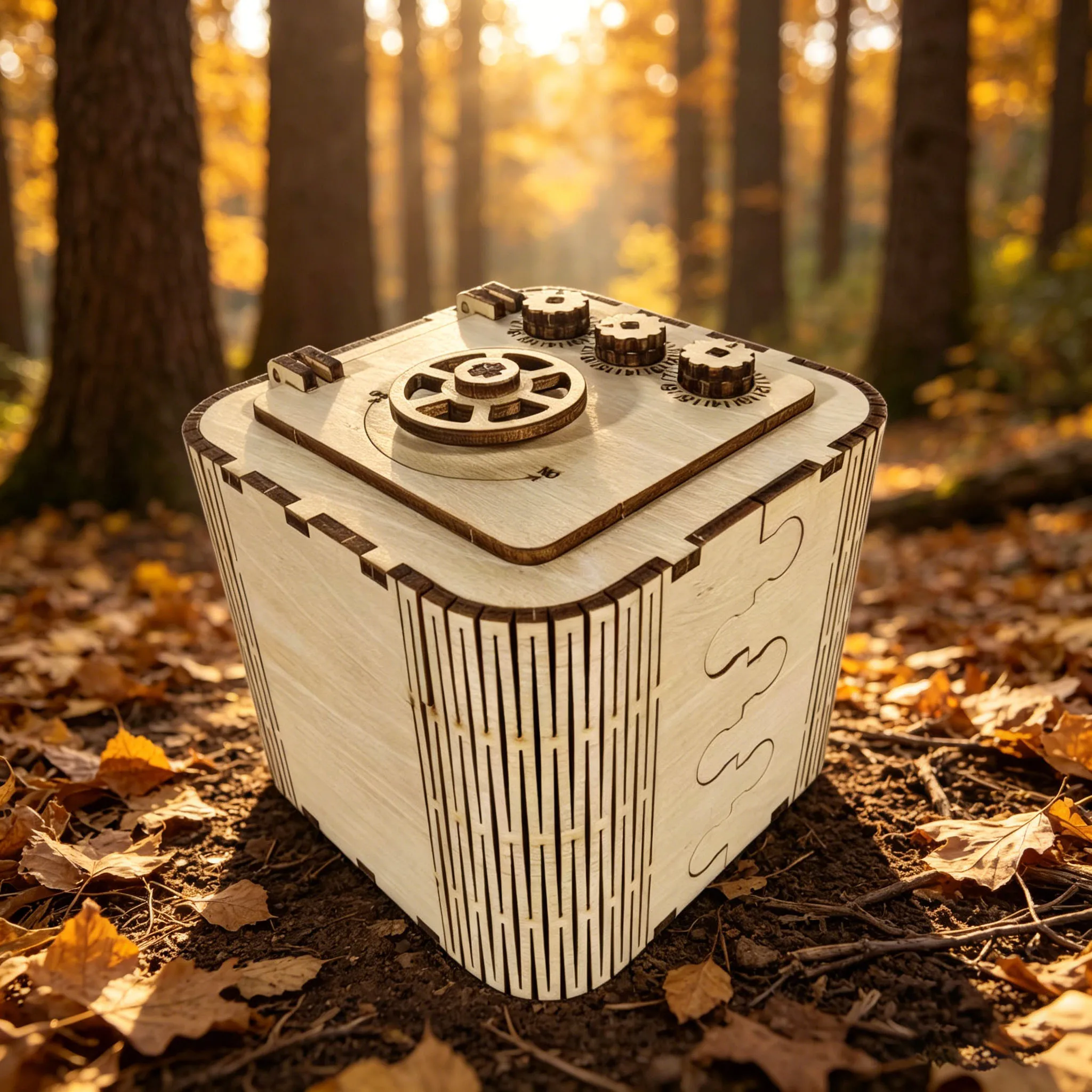 

3D wooden mechanical safe assembly kit with precision interlocking gears – a creative desktop ornament