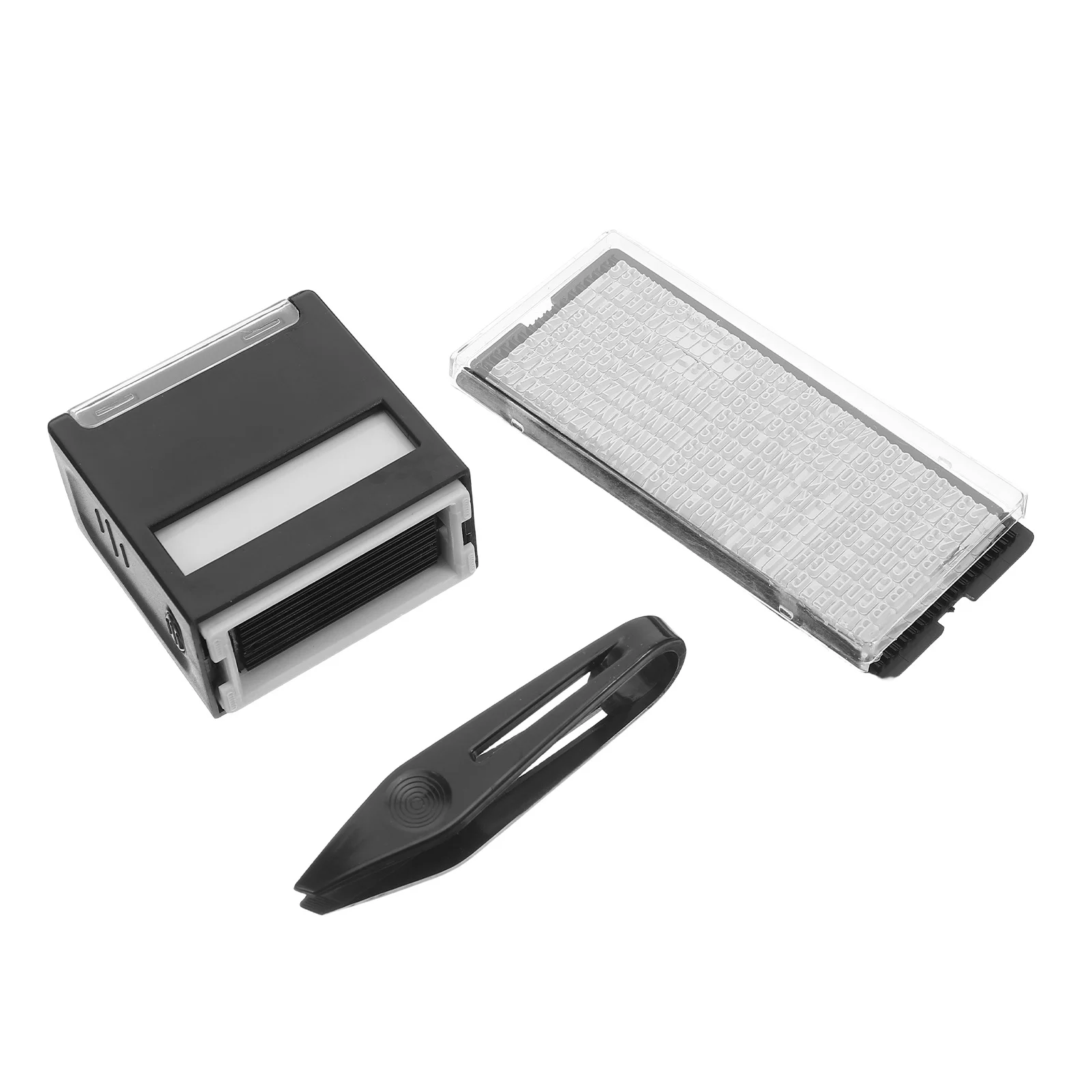 Juego de sellos autoentintados para oficina, herramientas para hacer sellos de texto ABS DIY, pinzas, placas desmontables para manualidades de direcciones, 1 Juego