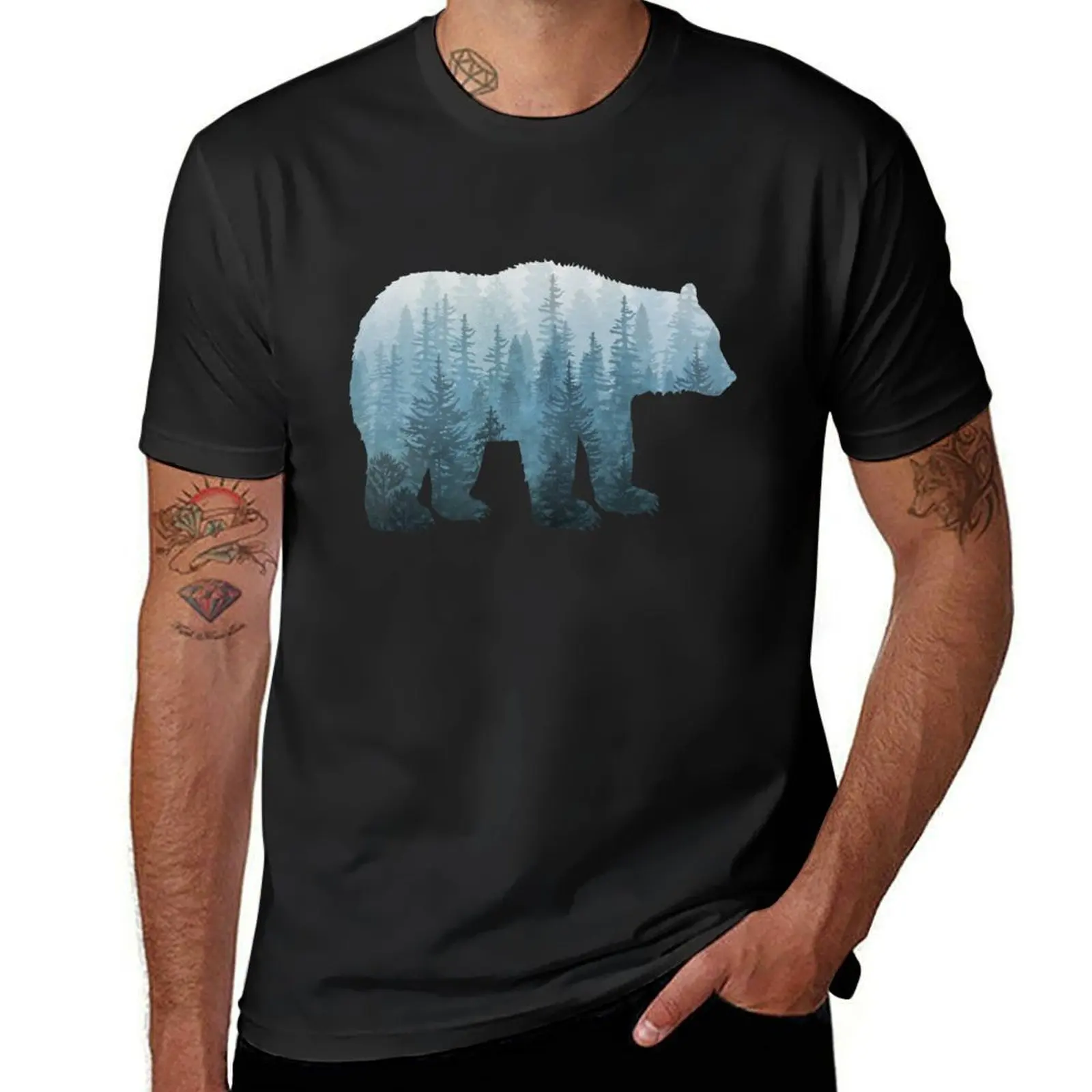 Misty Forest Bear - Turquoise T-Shirt customs animal prinfor boys blanks clothes for men