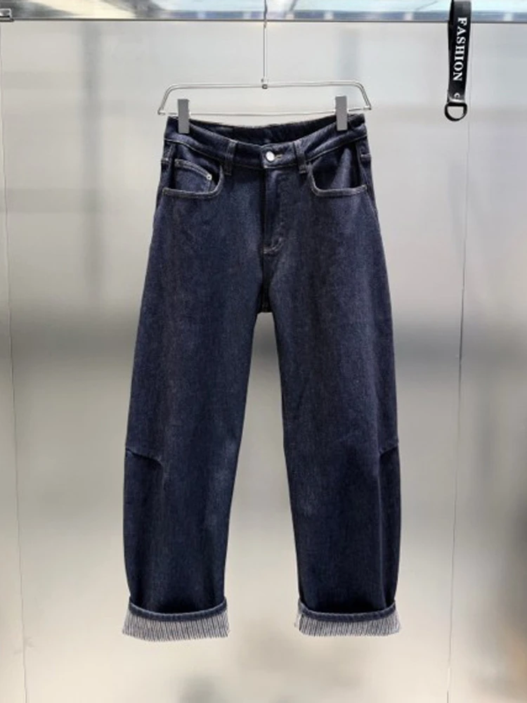 

Мужские джинсы Waed Blue прямого кроя, свободные повседневные брюки, осенне-зимние, модные, прочные, со средней посадкой, на молнии