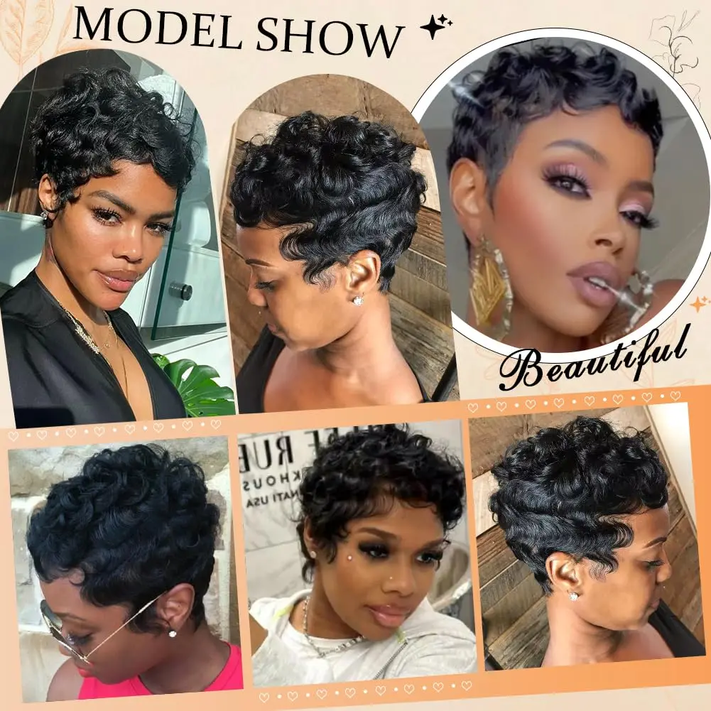 عابث قطع شعر مستعار 13X4 أمامي إصبع المحيط موجة شعر مستعار شعر الإنسان للنساء السود ارتفع صافي غطاء شعر مستعار عابث ريمي قصيرة قطع باروكة من شعر طبيعي