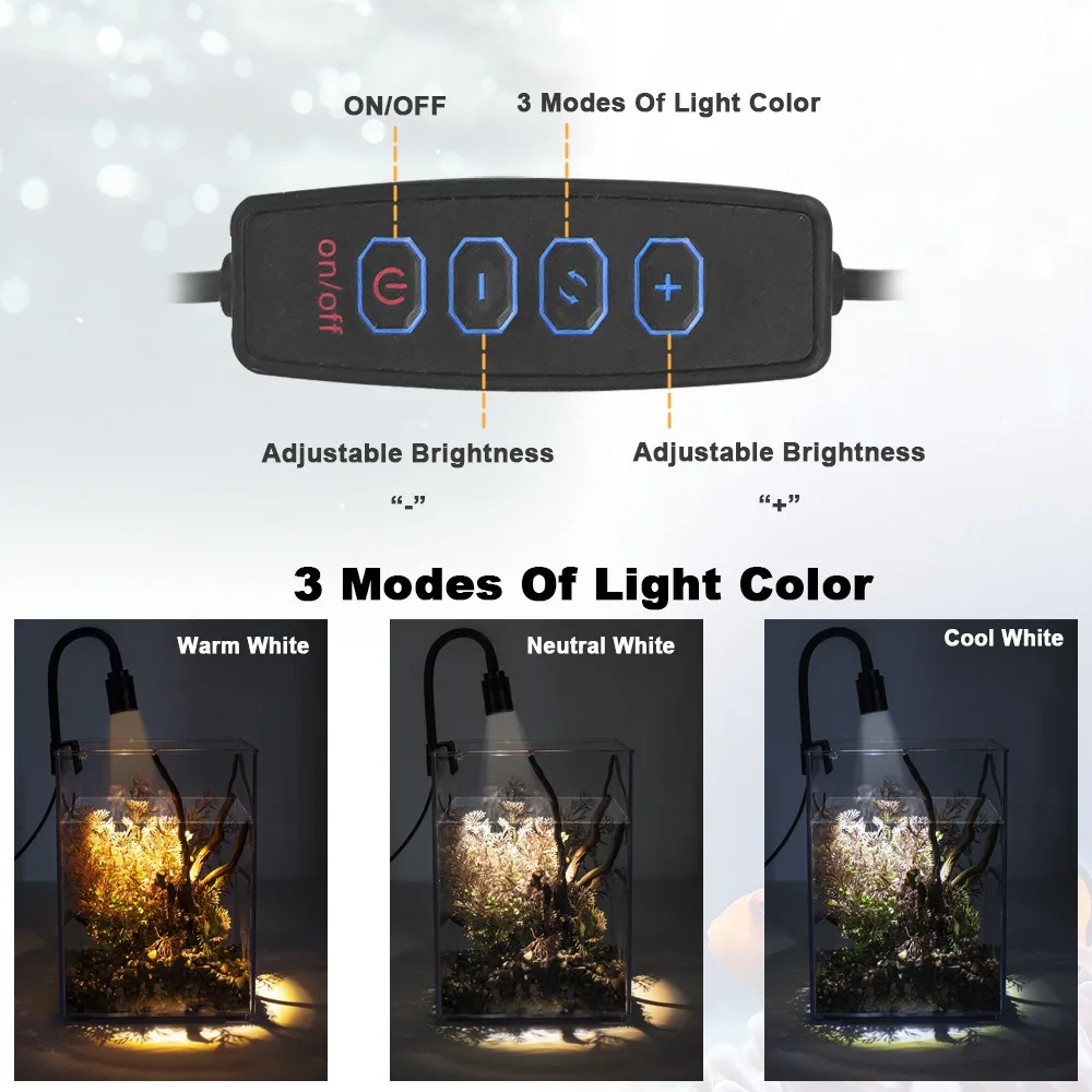 Super Slim LED Aquarium Light Lighting plants Grow Light USB-5V 3W Aquatic Plant Lighting Waterproof Clip-on Lamp For Fish Tank