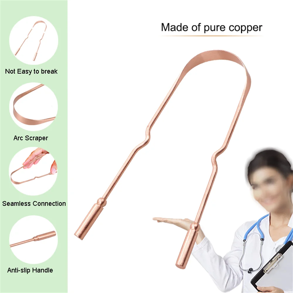 1PC/2pcs Eco-Friendly Copper Tongue Cleaner Reusable Zero Waste Oral Hygiene Tongue Scraper with Wide Cleaning Span