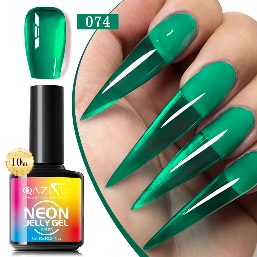 

QAZIXU 10ml Jelly Green Gel Nail Polish Transparent Soak Off Varnish Semi Permanent UV LED Nail Art DIY Manicure Gel For Spring
