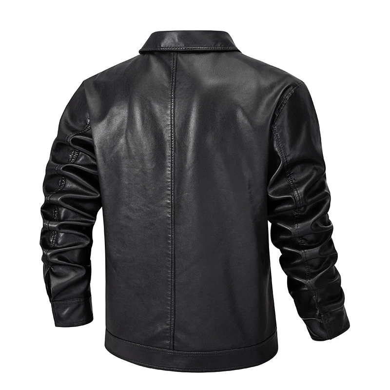 2024 Spring and Autumn Men\'s Motorcycle Leather Jacket Large Size Pocket Black Zipper Lapel Slim Fit Pu Coat Male High Quality