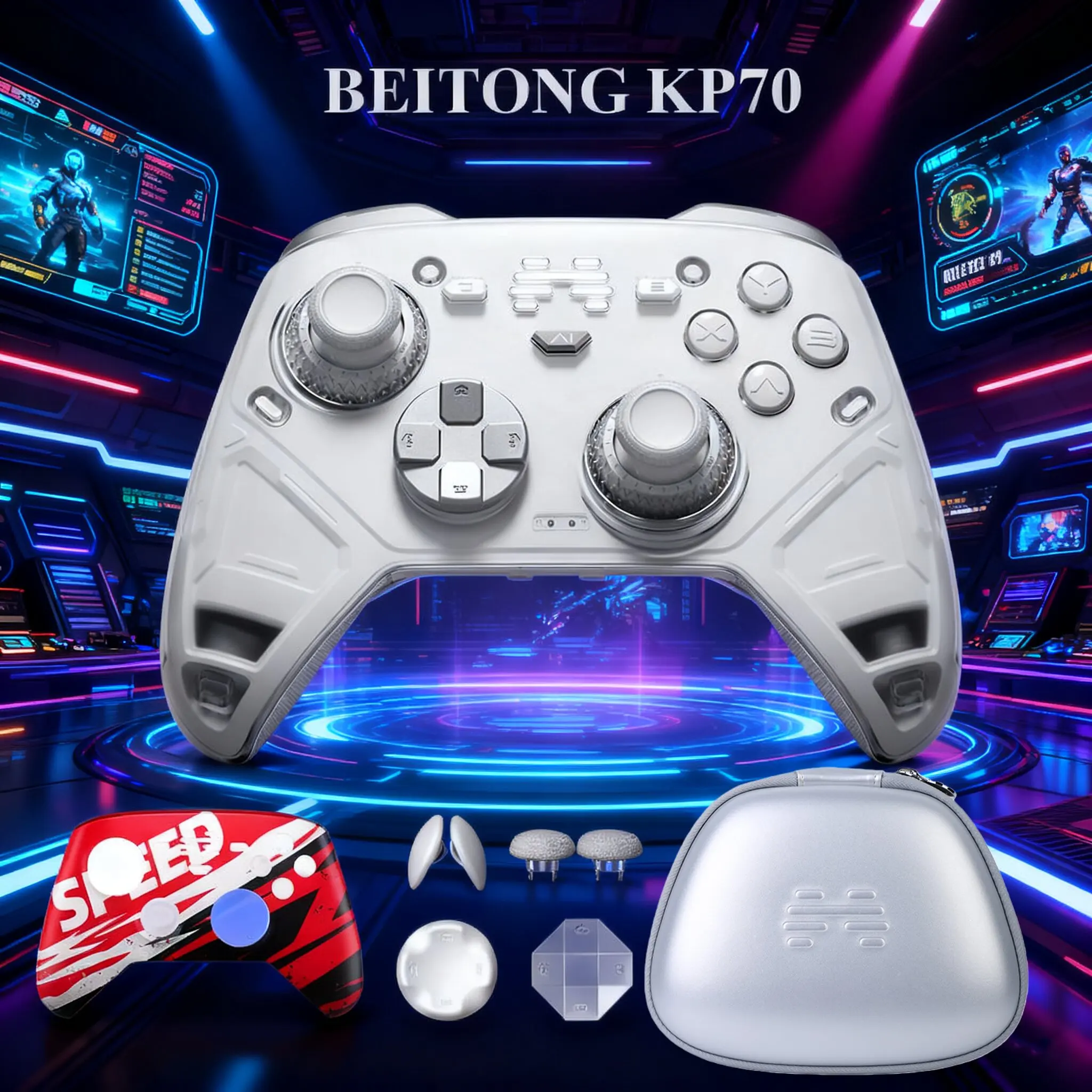 

Беспроводной контроллер BEITONG KP70 с тактильной обратной связью для ПК/NS/iOS/Steam, двойные триггеры с функцией Auto-Sense, 6 задних кнопок