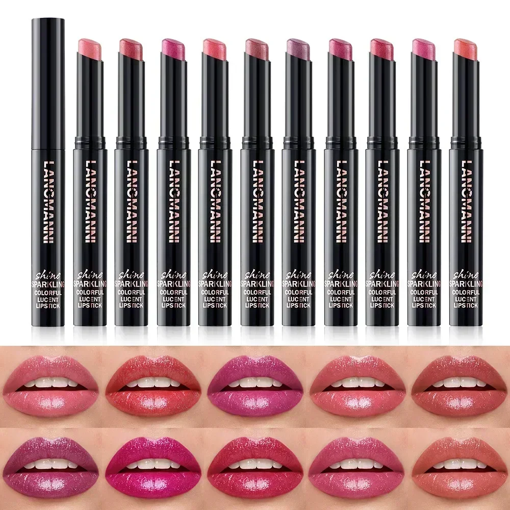 

LANGMANNI New Shimmer Lipstick Shine Moisturizing Texture Smooth Easy To Apply Long Lasting Waterproof Non Sticky Lipstick 2g