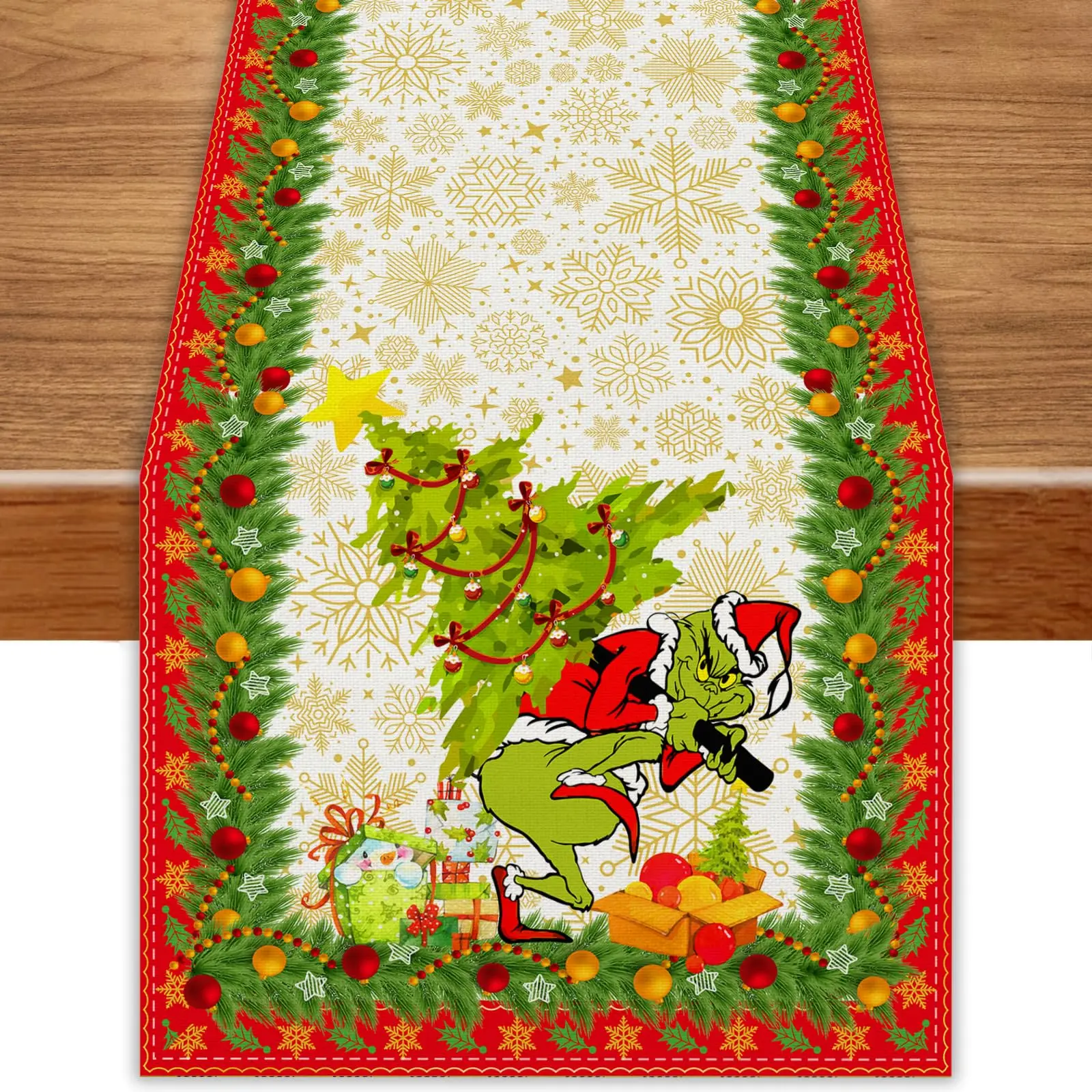 

Green Christmas Table Runner Merry Christmas Tablecloth Christmas Xmas Winter Holiday Home Kitchen Dining Room Table Decorations