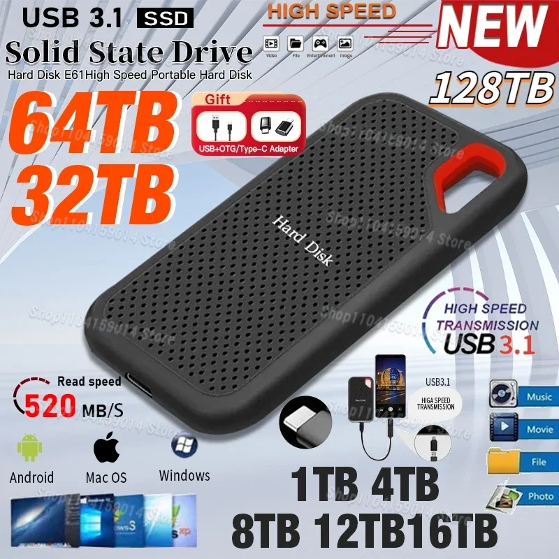 For Xiaomi New E81 Portable SSD 512TB Original ssd Hard Drive External SSD Type-C USB 3.1 M.2 for Laptop/Desktop/Phones/mac Disk