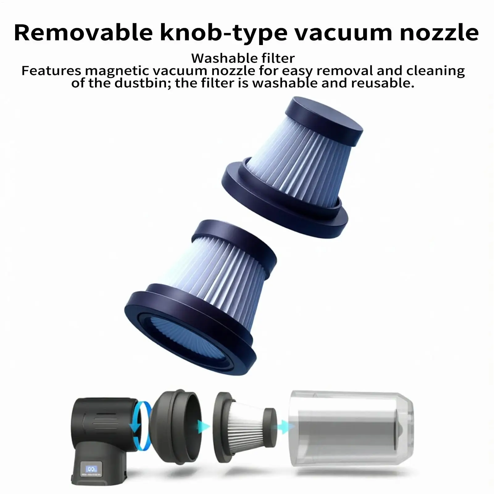 Car Vacuum Cordless Digital Display 4 Levels Rechargeable Suction Cleaner With LED Light Electric Pet Hair Vacuum For Home