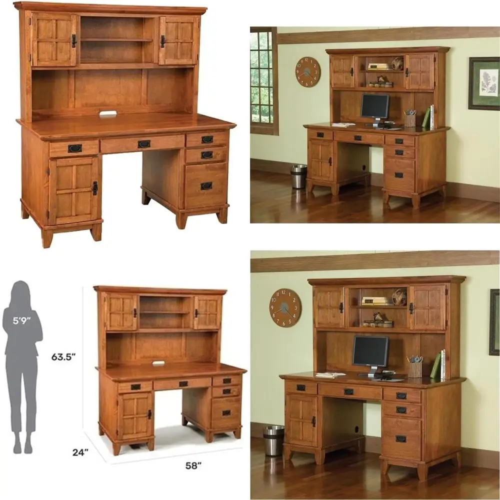 

Cottage Oak Style Pedestal Desk with Hutch