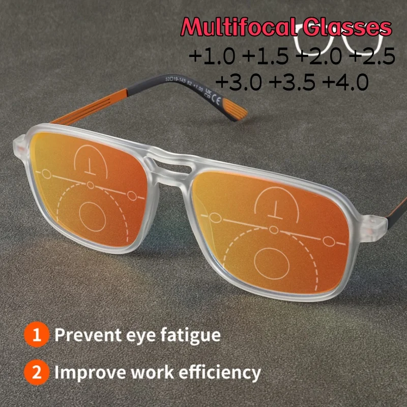 Business Square Progressive Multifocal Anti-blue Light Presbyopia Glasses Women Men Prevent Eye Fatigue Improve Work Efficiency