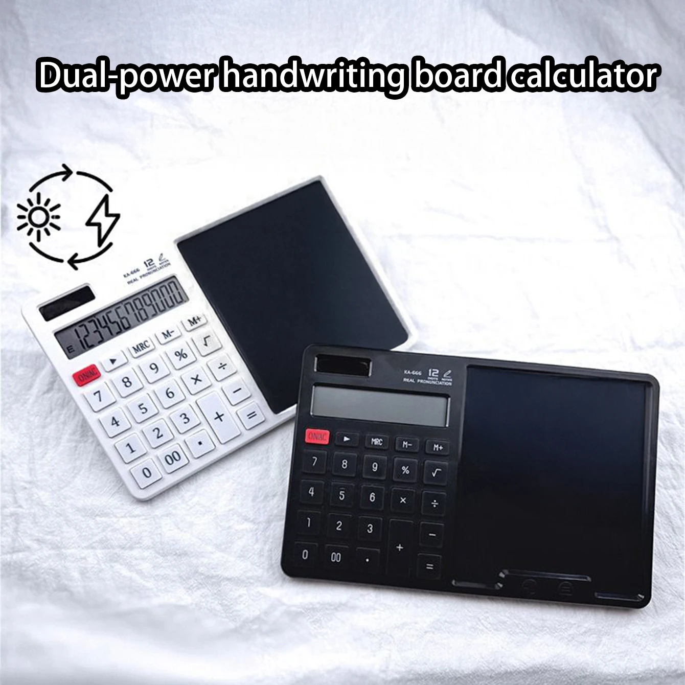 

1 hand-writing board with dual power supply calculator, 12-digit display, ABS oversized keys, hand-writing draft board calculato