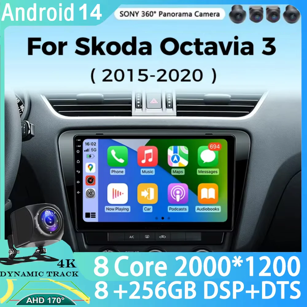 Android 14 pro SKODA octavia 3 dálnice a7 2013 2015 - 2020 auto auto rádio 4G 5GWIFI multimediální Carplay 2din GPS autoradio WIFI QLED brian wayne transeau