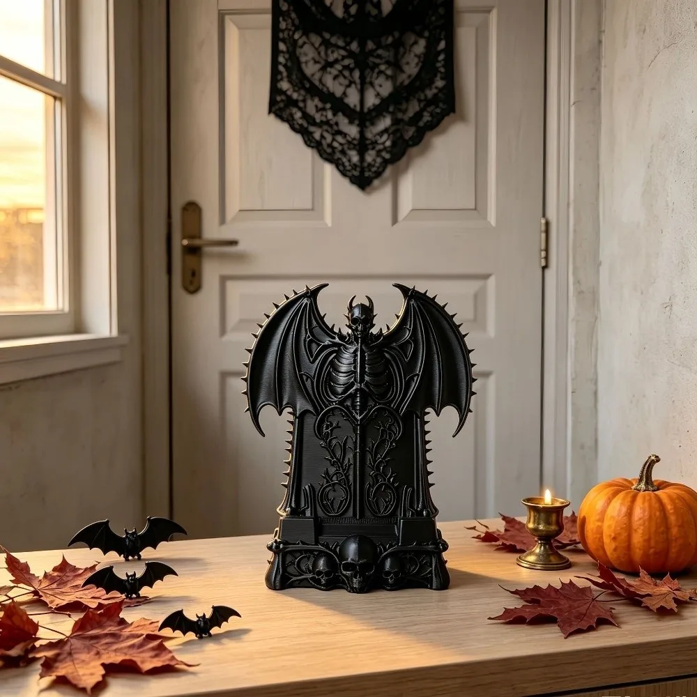 Universal 3D Printed Skull Phone Stand Dark Fantasy Stable Cell Phone Holder Spooky Plastic Devil Bat Phone Storage Rack Party