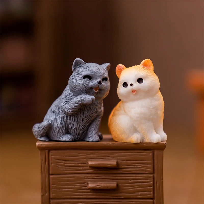 Mini Cat Ornament Cartoon Kitten Micro Landscape Dollhouse Model Car Interior Home Desktop Decoration image 4