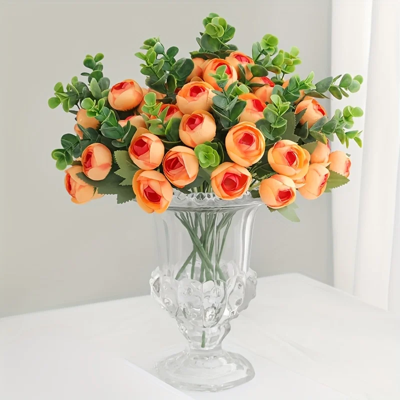 Roses artificielles à 10 têtes, fausses pivoines en soie avec feuilles d'eucalyptus, fausses Bouquets pour la maison, l'intérieur et l'extérieur, Table Fl