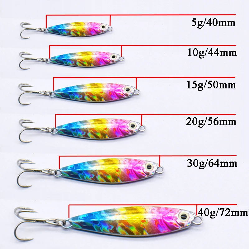 Sequins Metal Jig Bait, Fishing Lure, Treble hook, Freshwater, Saltwater, Bass, Pike, Rainbowtrout, 7g/10g/15g/20g/30g/40g, 1Pc