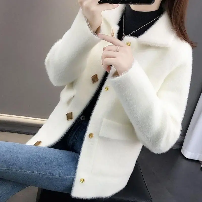 New Korean Jacket Imitation Mink Sweater Women\'s Cardigan Button Imitation Mink Velvet Jacket Women\'s New Spring and Autumn