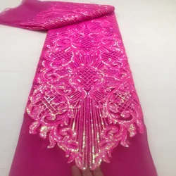 High Quality African Lace Fabric 2025 Pink French Net Sequins Fabric Sewing Embroidered Lace Tulle Nigerian Lace Fabric 5Yards