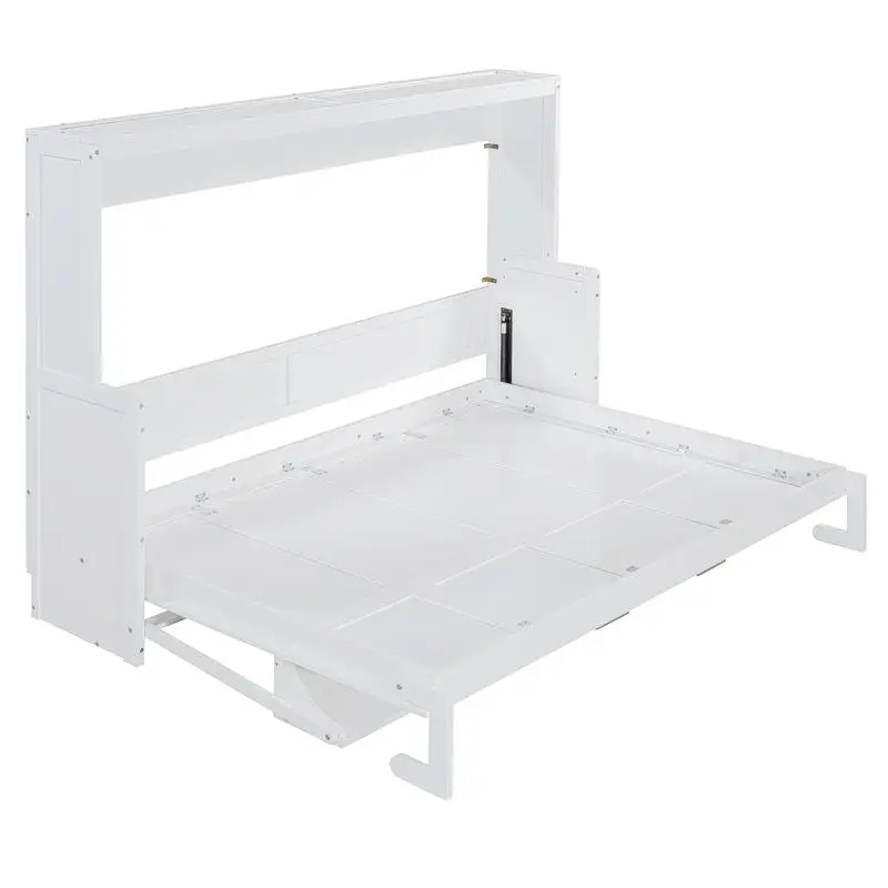 سرير كوين ميرفي بتصميم هيدروليكي للرفع والمكتب، لمسة نهائية بيضاء، موفرة للمساحة وأثاث أنيق للغرف الحديثة #4