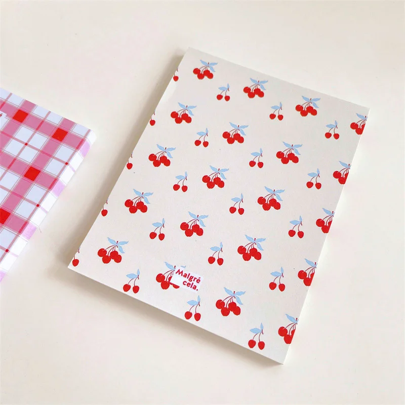 ​ins Cute Cherry Striped Plaid Memo Pad Creative Message Paper Student To Do List Mini Notepad School Stationeries 50 Sheets