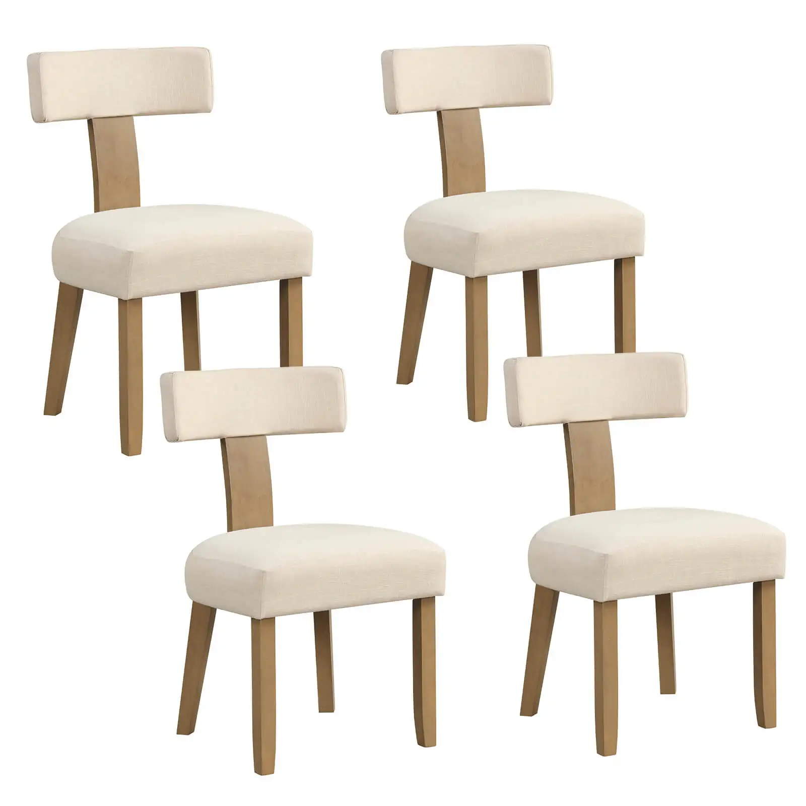 Set of 4 Armless Dining Chairs with Curved Backrests & Padded Seat Cushions