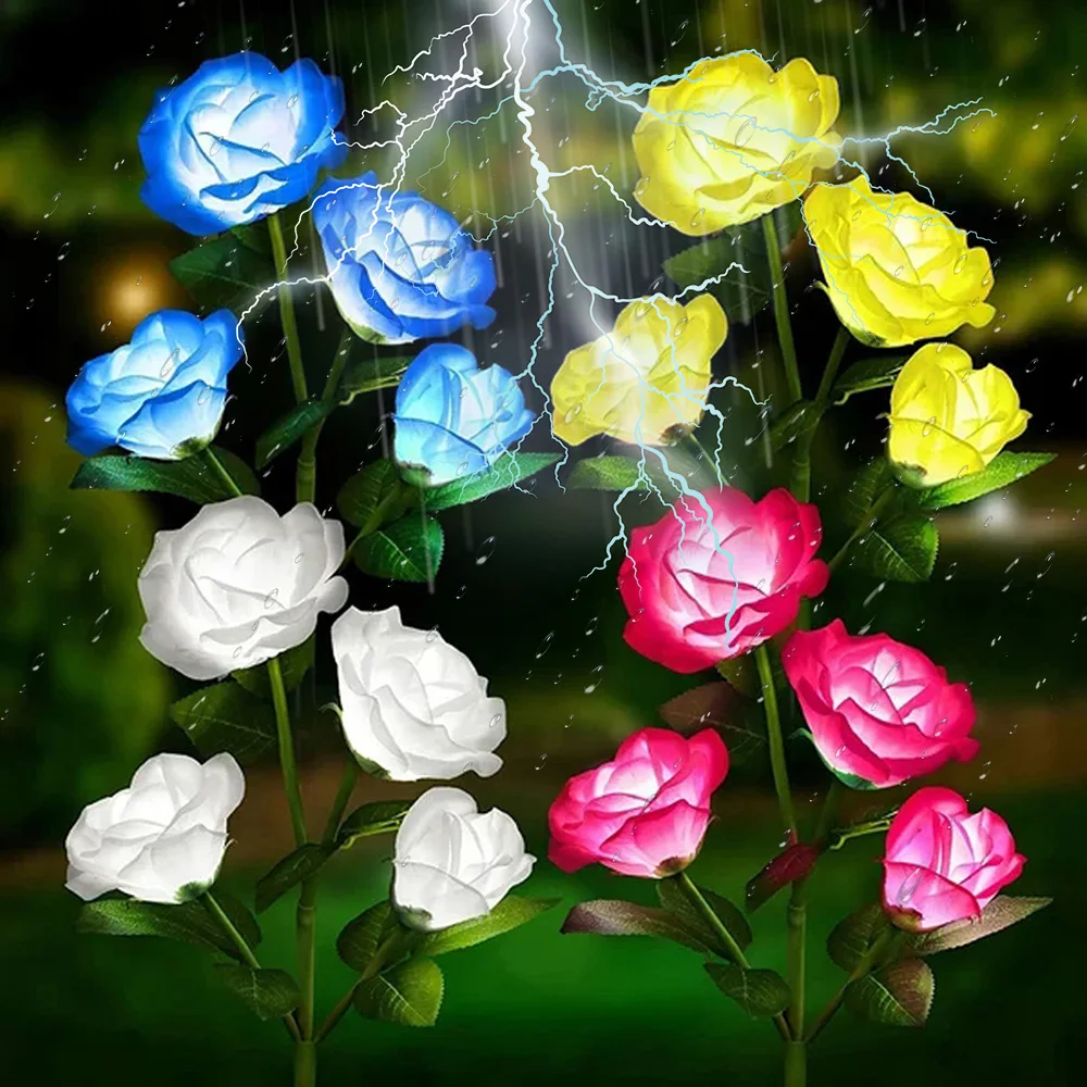 7 Head LED Solar Simulation Rose Flower Solar LED Light Garden Yard Lawn Night Lamp Landscape Garden Home Decoration Flowers