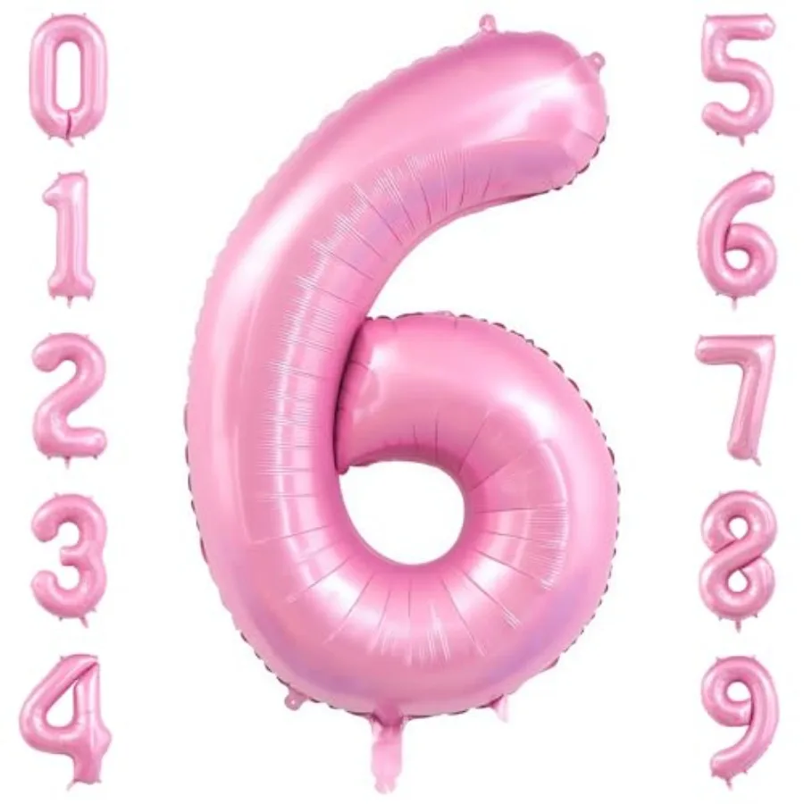 6 Balloon Number, 40 Inch Light Pink 6 Balloons Large Helium Foil Mylar Number 6 Balloon for Birthday Party Anniversary Decorat