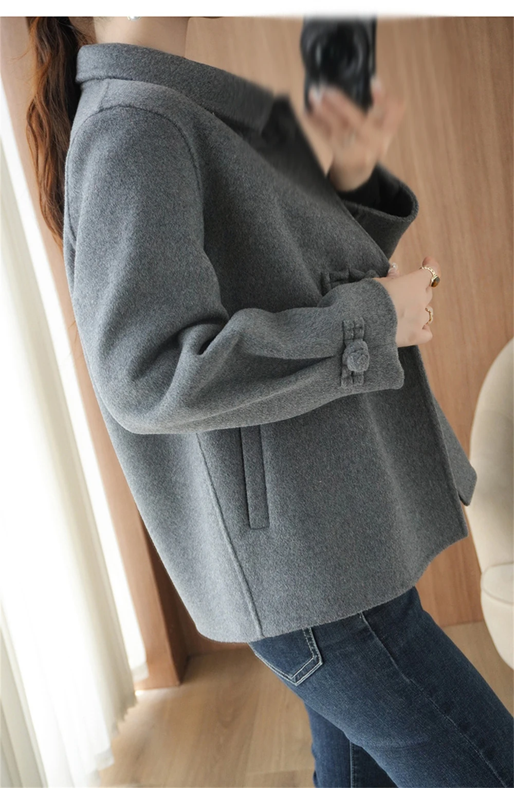 1pcs New Chinese Style Double-sided Cashmere Coat Women's Autumn Winter Doll Collar Short Temperament Elegant Woolen Coat Gift