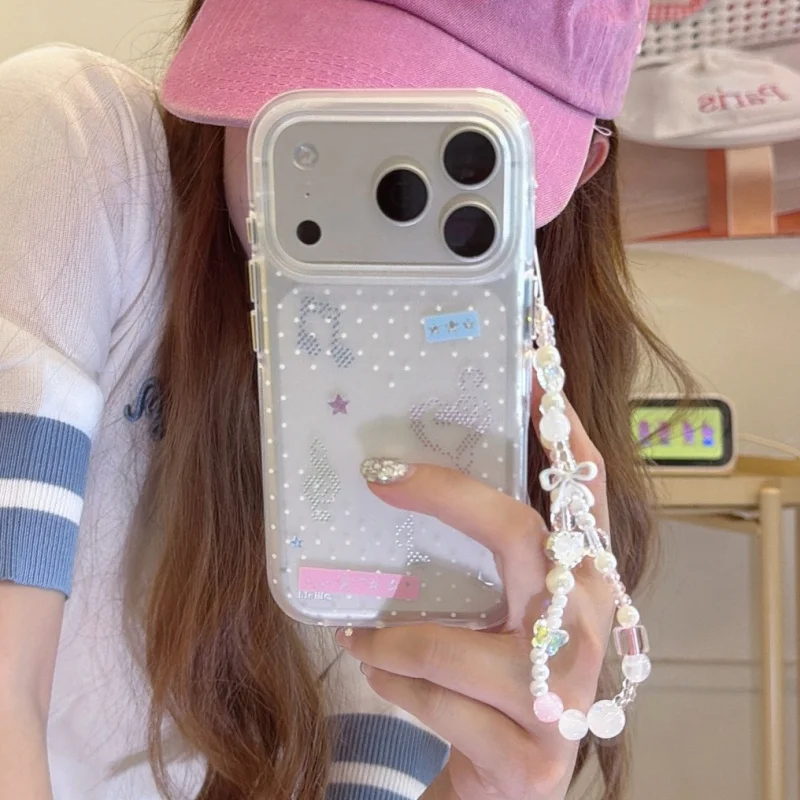 

Clear Cute Glitter Musical Symbols Phone Case For iPhone 17 Pro 16 15 14 Pro Max Cover with Chain Shockproof Protective Cases Co