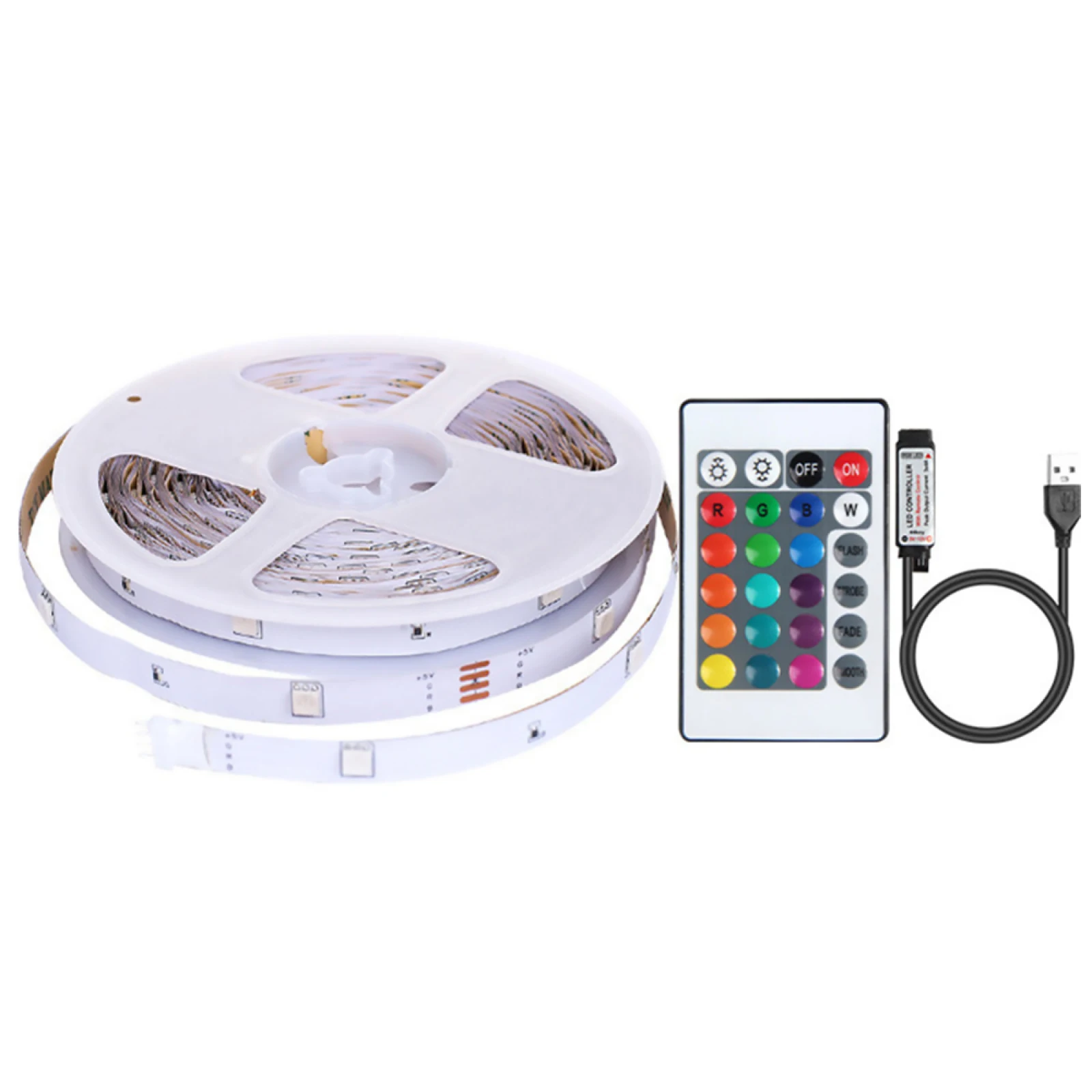 5m LED Strip Lights 5050 RGB Multi Color Changing Lights Tape With 24 Keys Remote Control For Holiday Decoration Room TV Cabinet