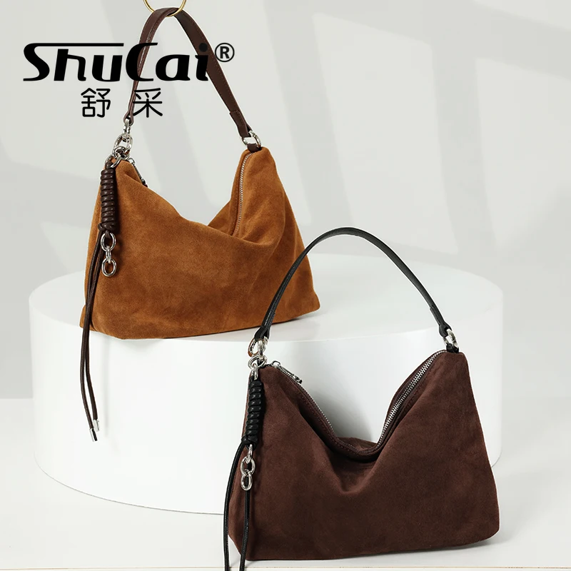 

Ladies Soft Frosted Cow Leather Durable Shoulder Bag Female Handbag Women's Suede Genuine Leather Luxury Designer Brand Bag New